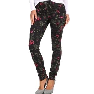 JOE'S JEANS BLACK ELECTRIC FLORAL PRINT SKINNY STRETCH DENIM JEANS